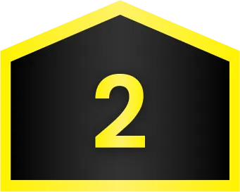 A black pentagon with a yellow border and the number 2 in yellow centered on it.