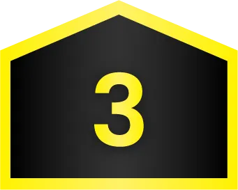 A bold yellow number 3 is centered on a black pentagon with a yellow border.