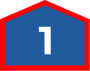 A blue house-shaped sign for HVAC financing in Palmyra, featuring a thick red border and the white number 1 in the center.
